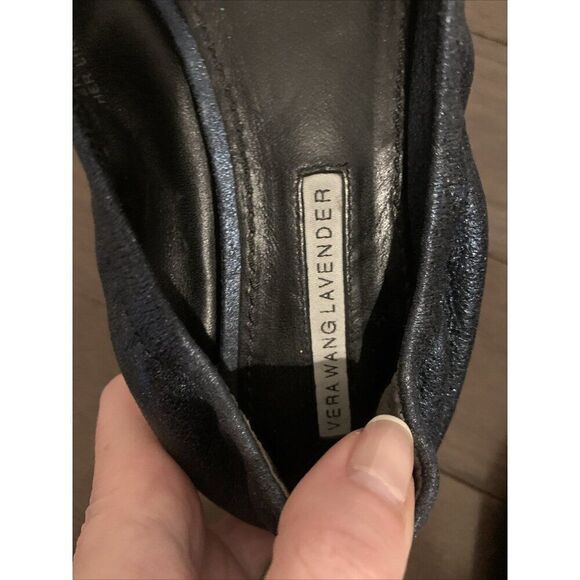Vera Wang Navy Blue Shine Silver Rhinestone Peep Toe Ballet Flats 7.5 - Picture 6 of 8